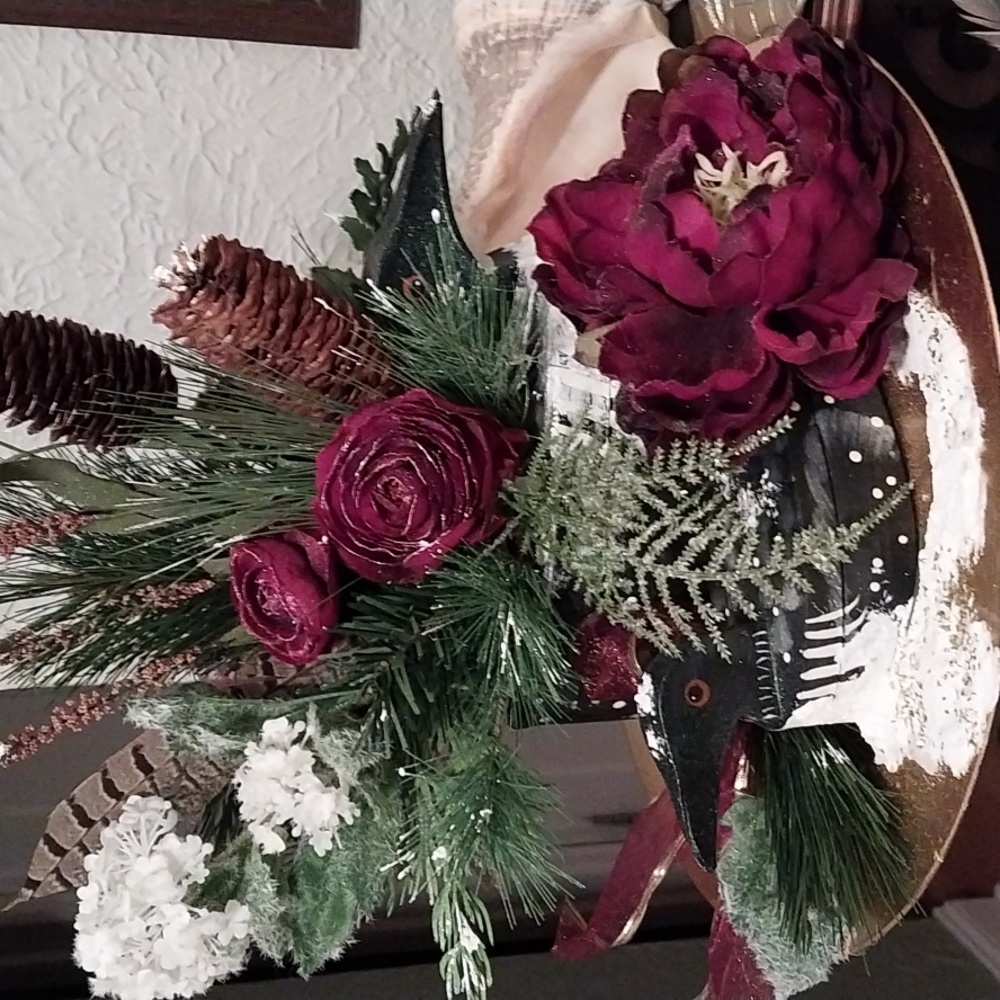 New Artificial winter arrangement of mom and baby loon.Marked way down new...
